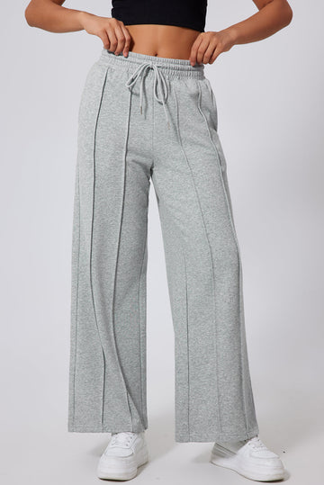 Gray Seamed Drawstring High Waist Wide Leg Sweatpants - Grey / S - Activewear/Bottoms