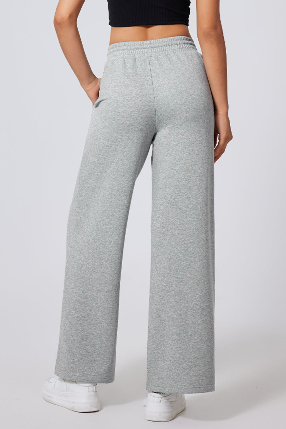 Gray Seamed Drawstring High Waist Wide Leg Sweatpants - eAura
