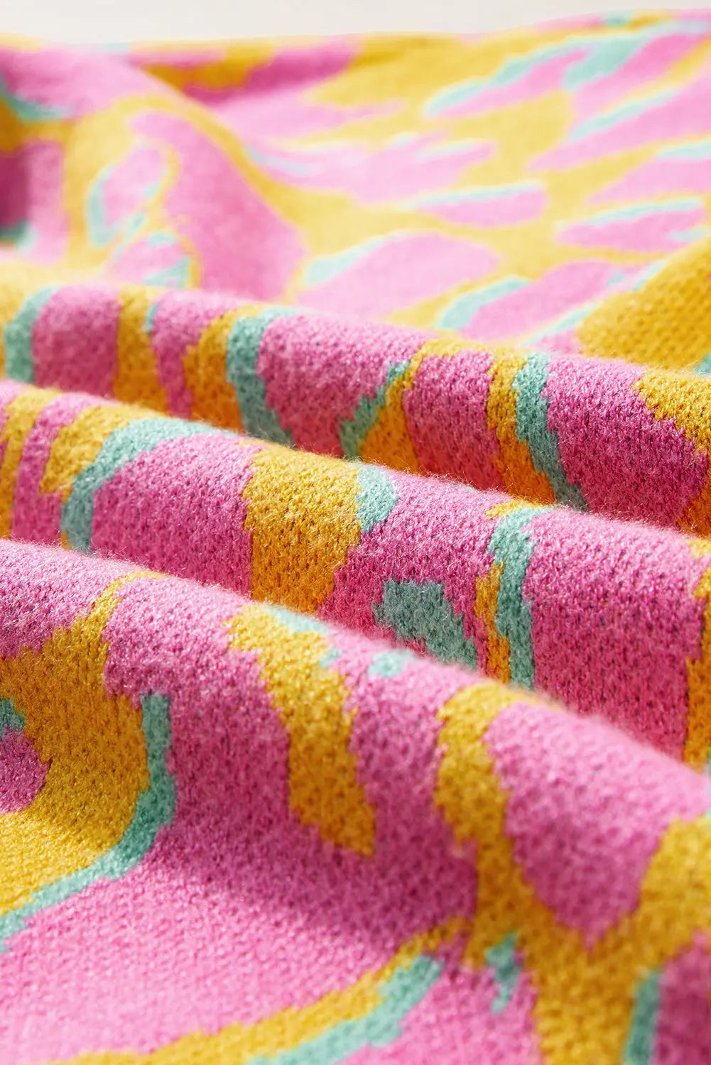 Green Abstract Print Ribbed Trim Baggy Sweater - eAura