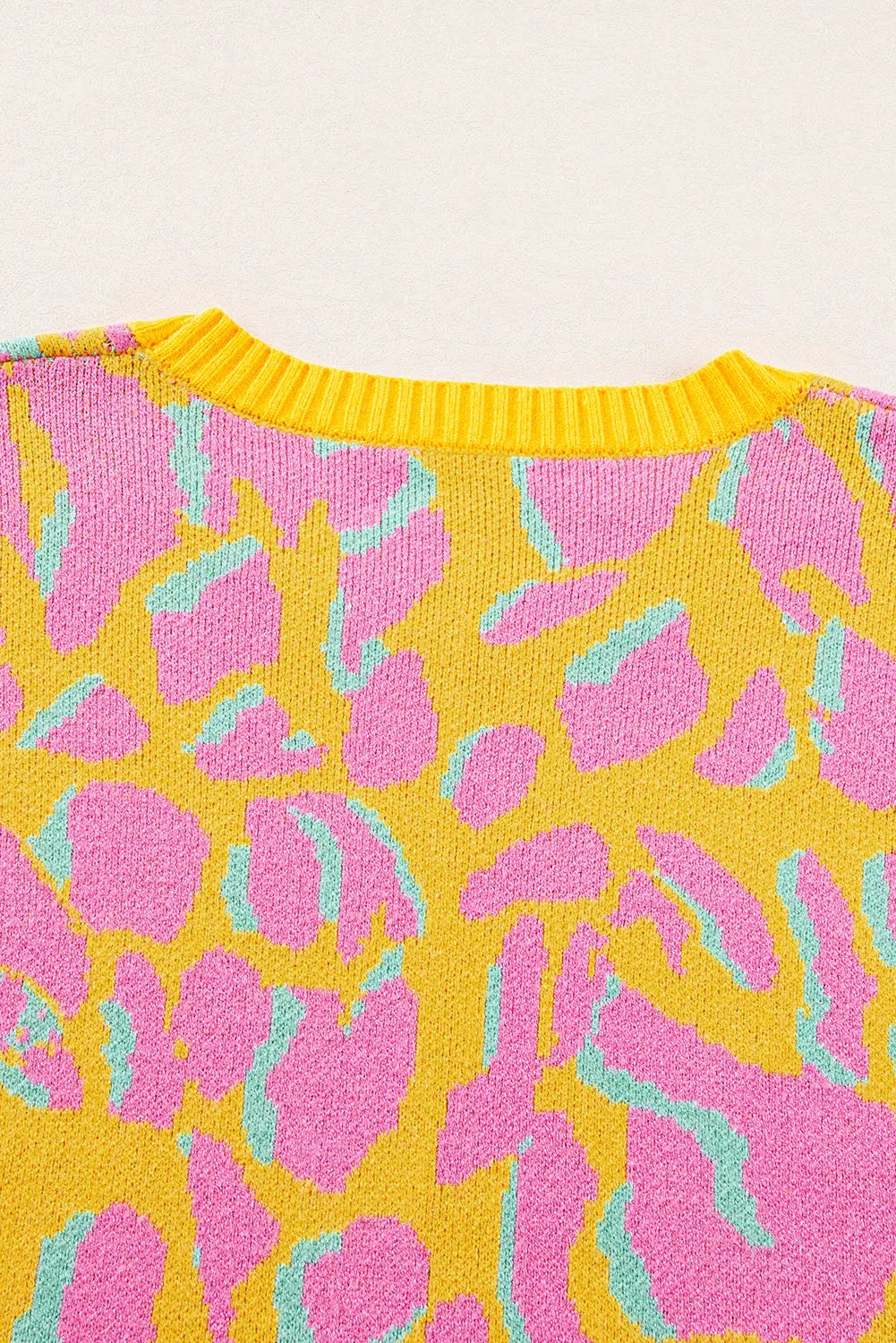 Green Abstract Print Ribbed Trim Baggy Sweater - eAura