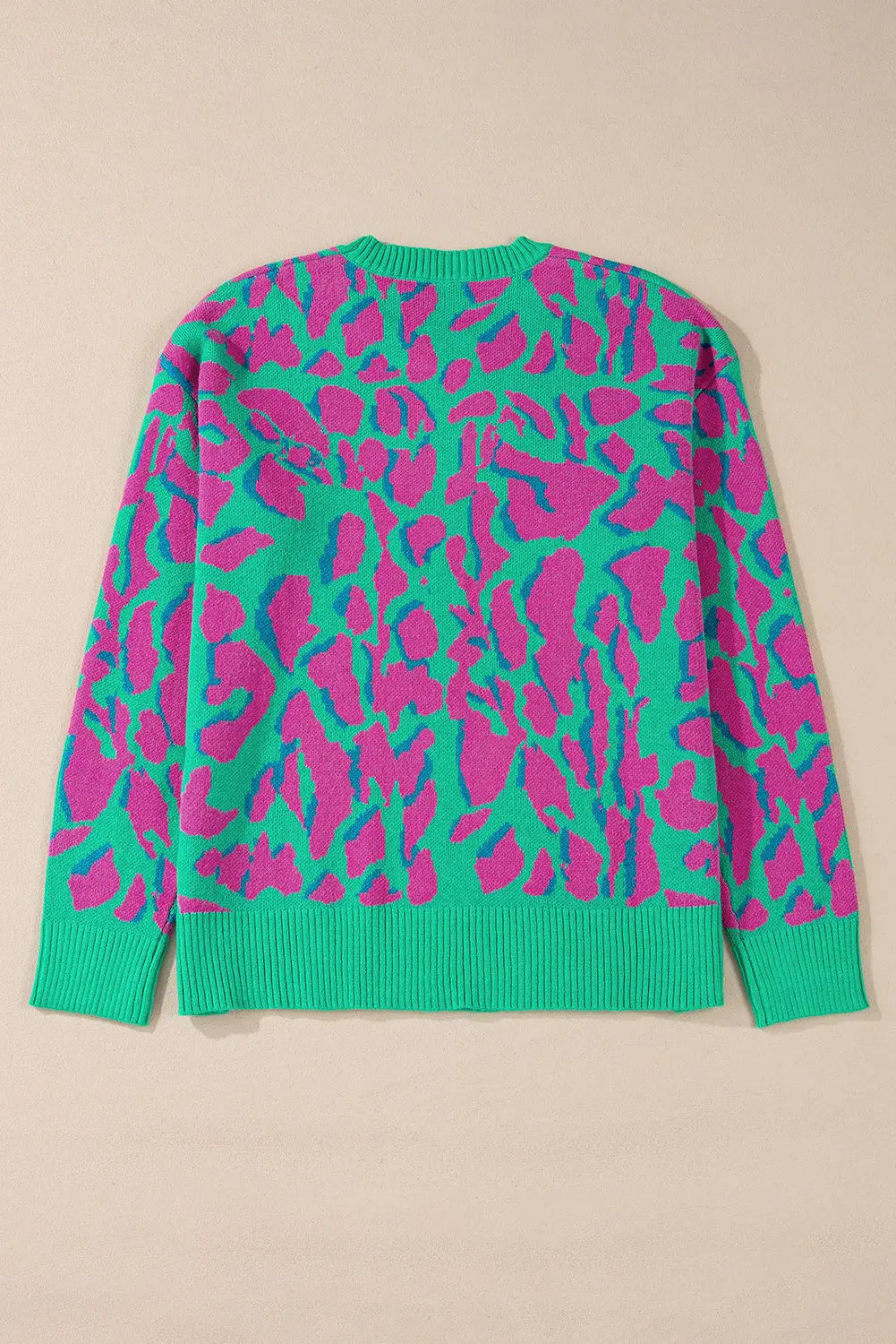 Green Abstract Print Ribbed Trim Baggy Sweater - eAura