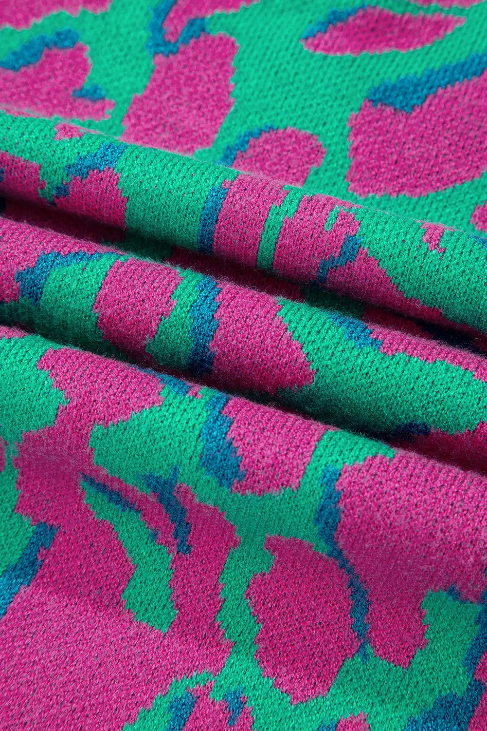 Green Abstract Print Ribbed Trim Baggy Sweater - eAura