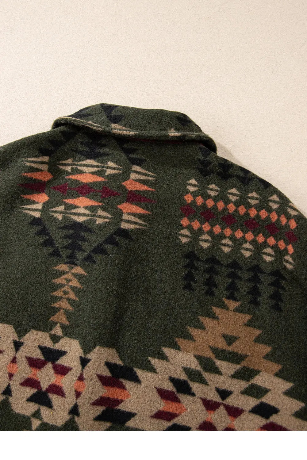 Green Aztec Print Flap Pockets Long Sleeve Shacket eAura