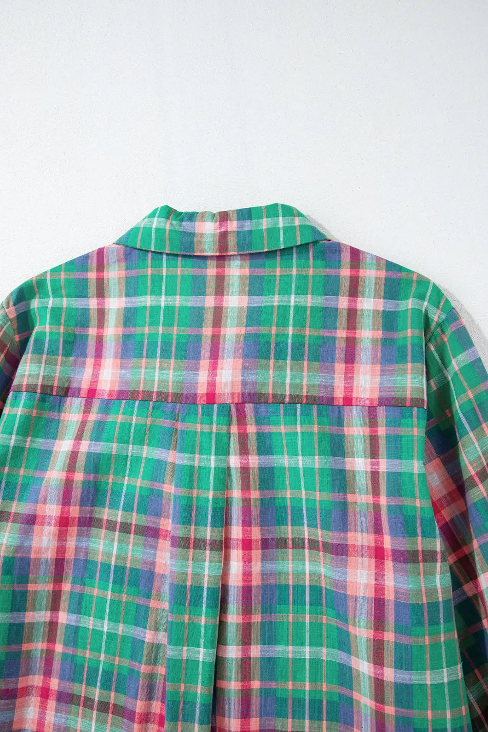 Green Checkered 3/4 Sleeve Collared Loose Fit Shirt Beagle Boutique Fashion Outlet