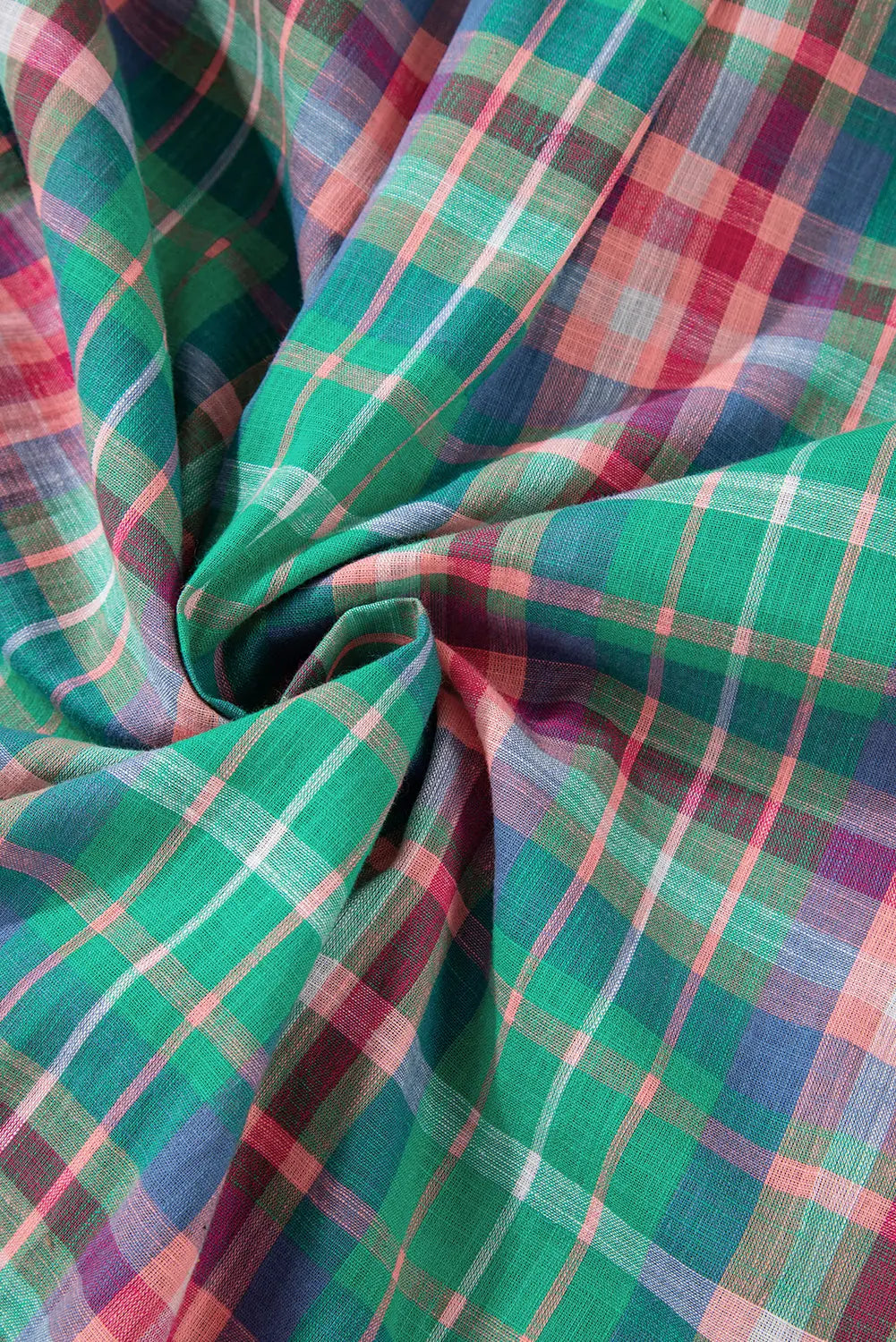 Green Checkered 3/4 Sleeve Collared Loose Fit Shirt Beagle Boutique Fashion Outlet