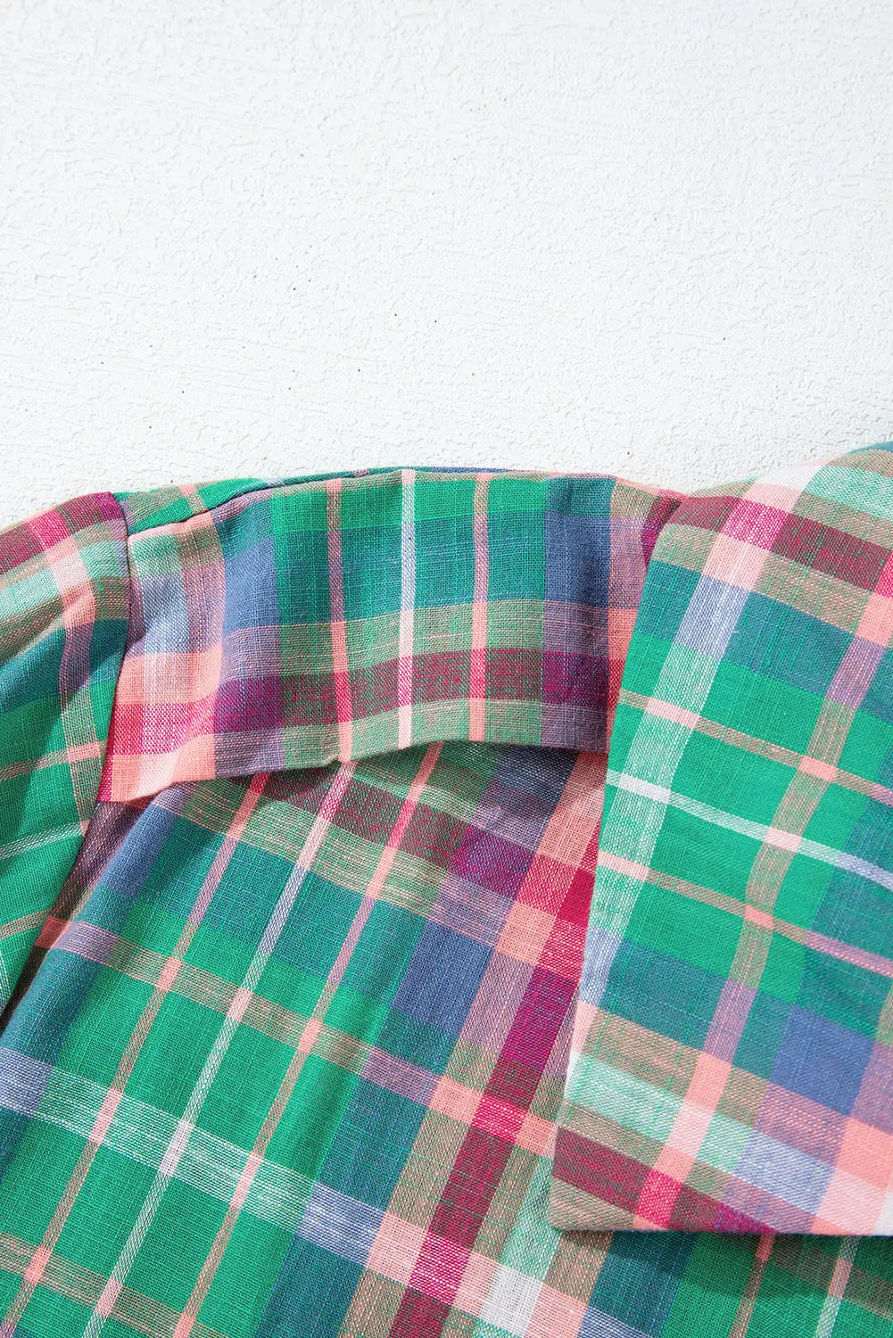 Green Checkered 3/4 Sleeve Collared Loose Fit Shirt Beagle Boutique Fashion Outlet