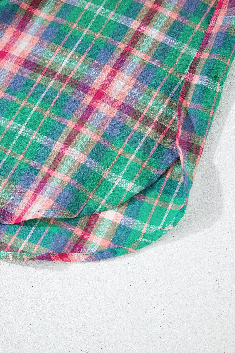 Green Checkered 3/4 Sleeve Collared Loose Fit Shirt Beagle Boutique Fashion Outlet