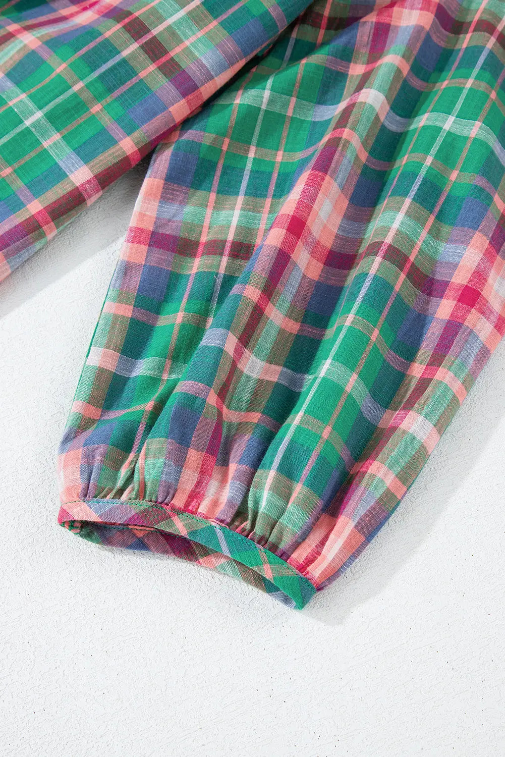 Green Checkered 3/4 Sleeve Collared Loose Fit Shirt Beagle Boutique Fashion Outlet