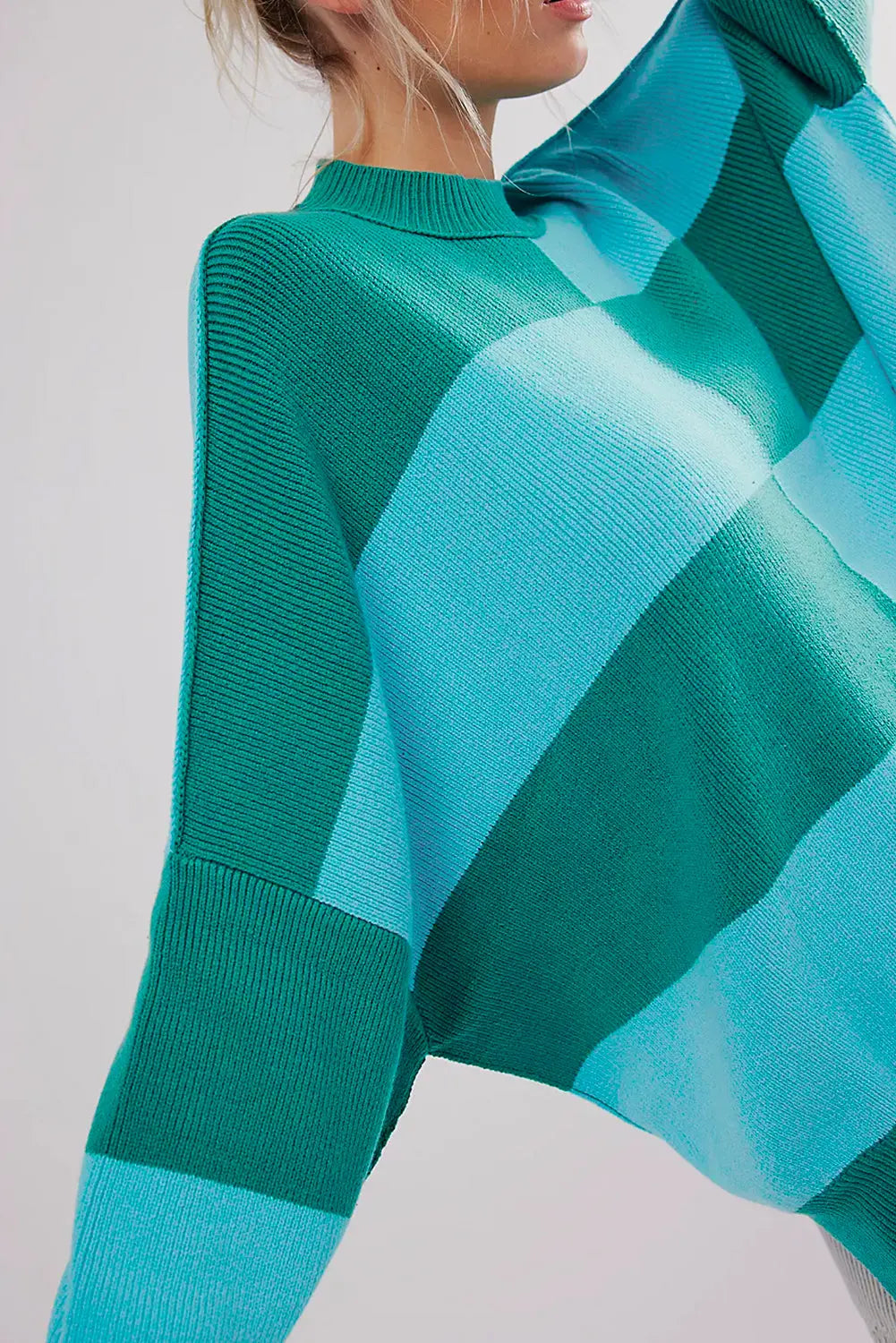 Green Checkered Side Slits Drop Shoulder Oversized Sweater Beagle Boutique Fashion Outlet