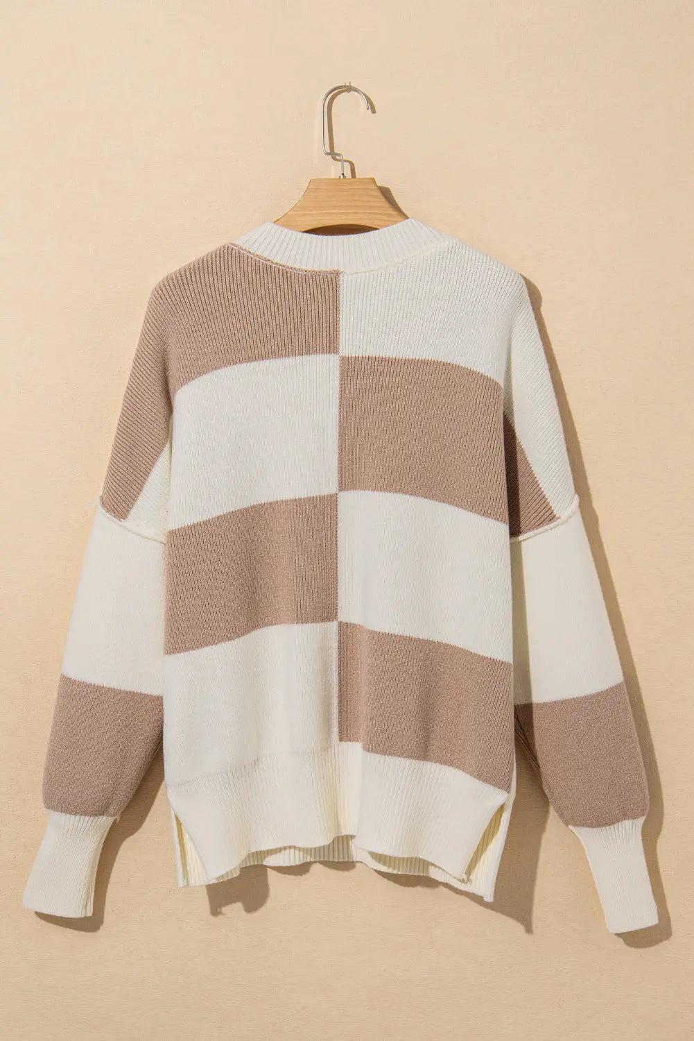 Green Checkered Side Slits Drop Shoulder Oversized Sweater Beagle Boutique Fashion Outlet