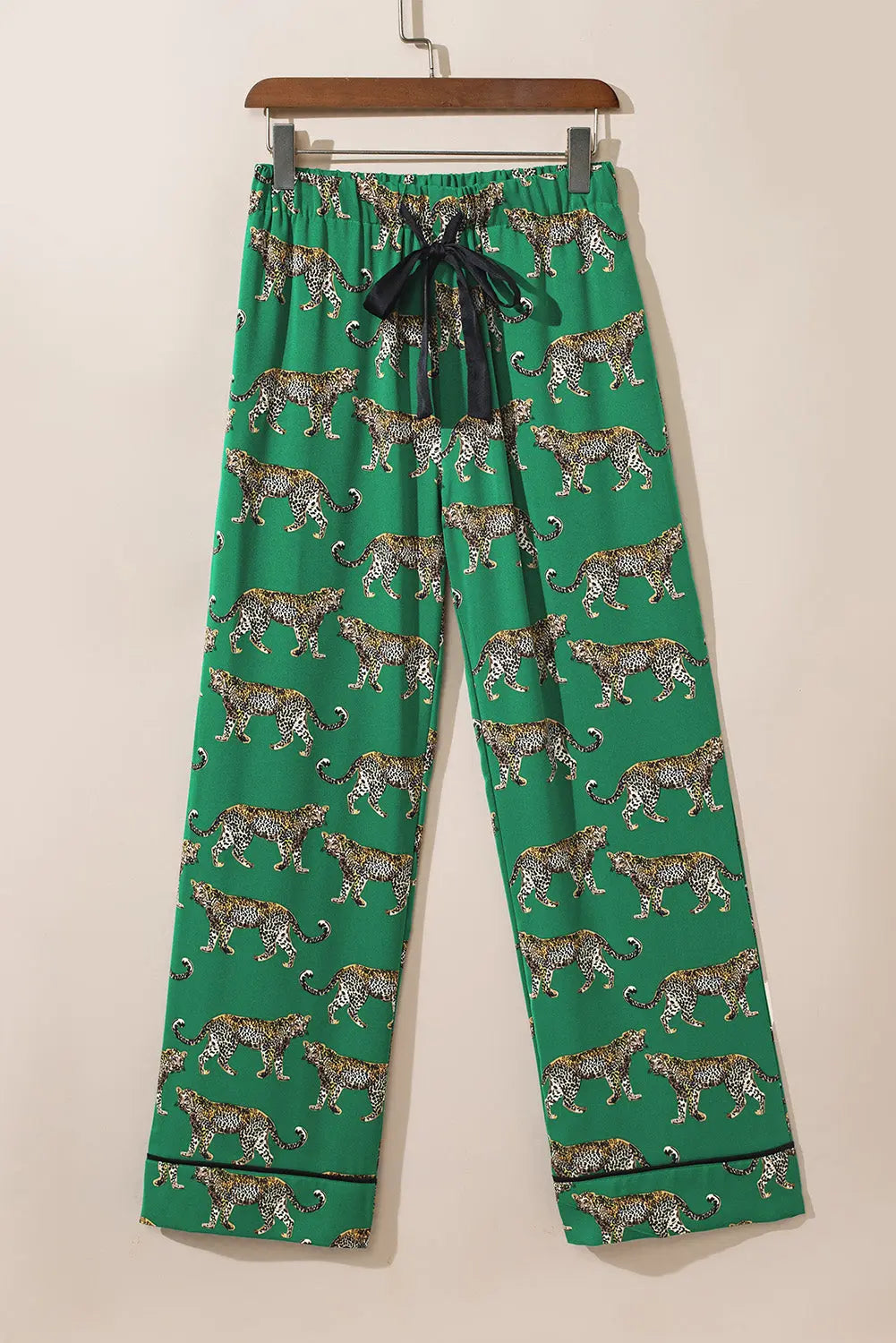 Green Cheetah Print Short Sleeve Shirt and Trousers Pajama Set eAura