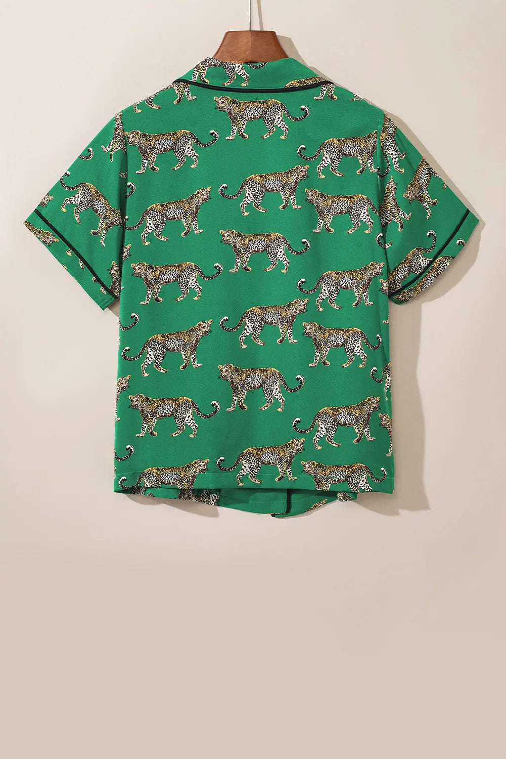 Green Cheetah Print Short Sleeve Shirt and Trousers Pajama Set eAura