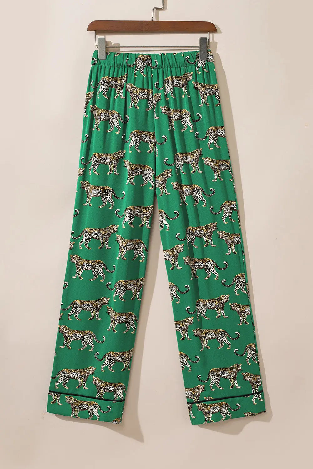 Green Cheetah Print Short Sleeve Shirt and Trousers Pajama Set eAura