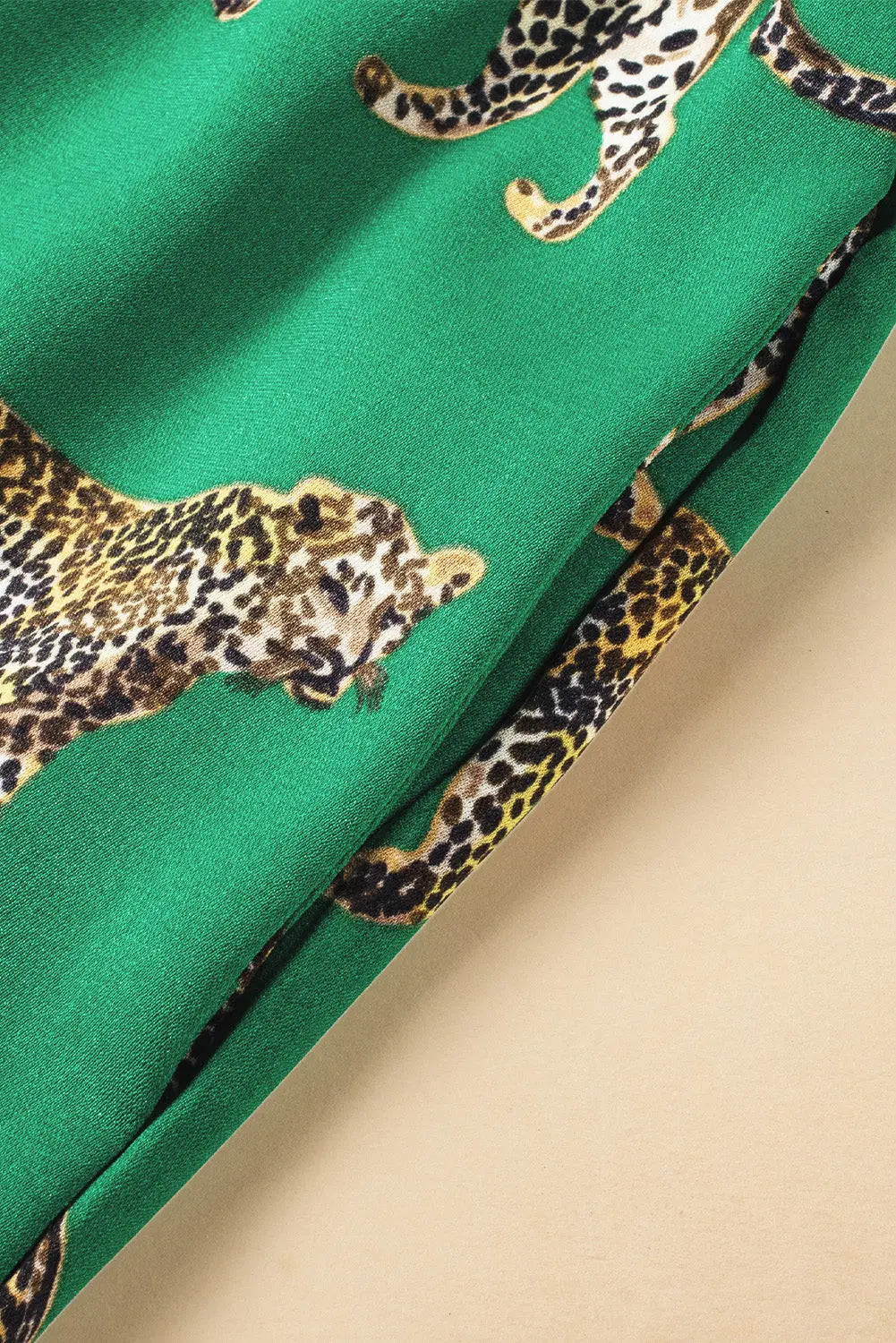 Green Cheetah Print Short Sleeve Shirt and Trousers Pajama Set eAura