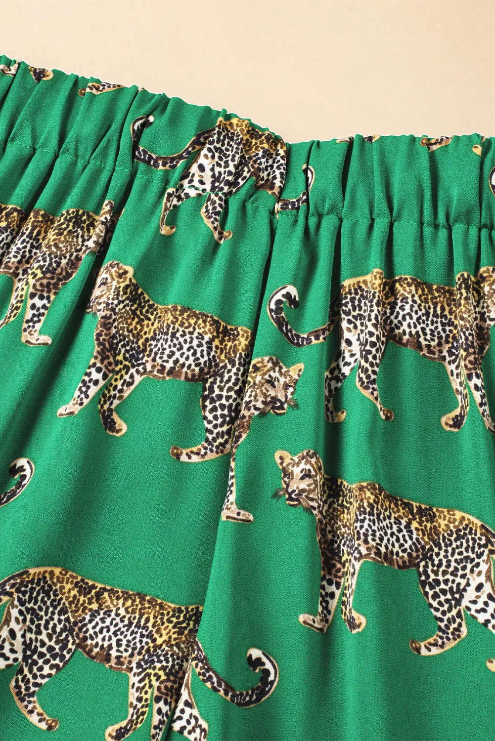 Green Cheetah Print Short Sleeve Shirt and Trousers Pajama Set eAura