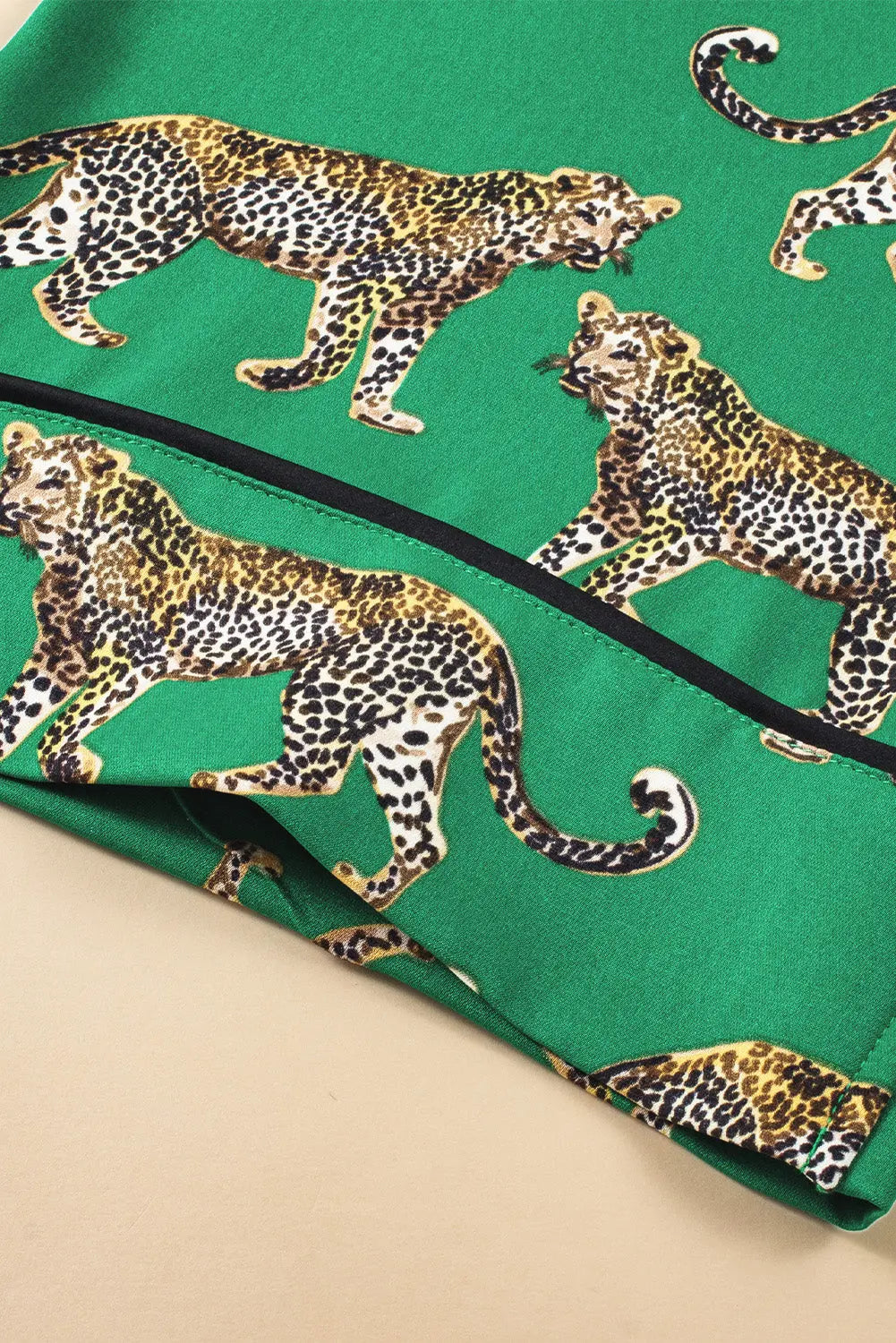 Green Cheetah Print Short Sleeve Shirt and Trousers Pajama Set eAura