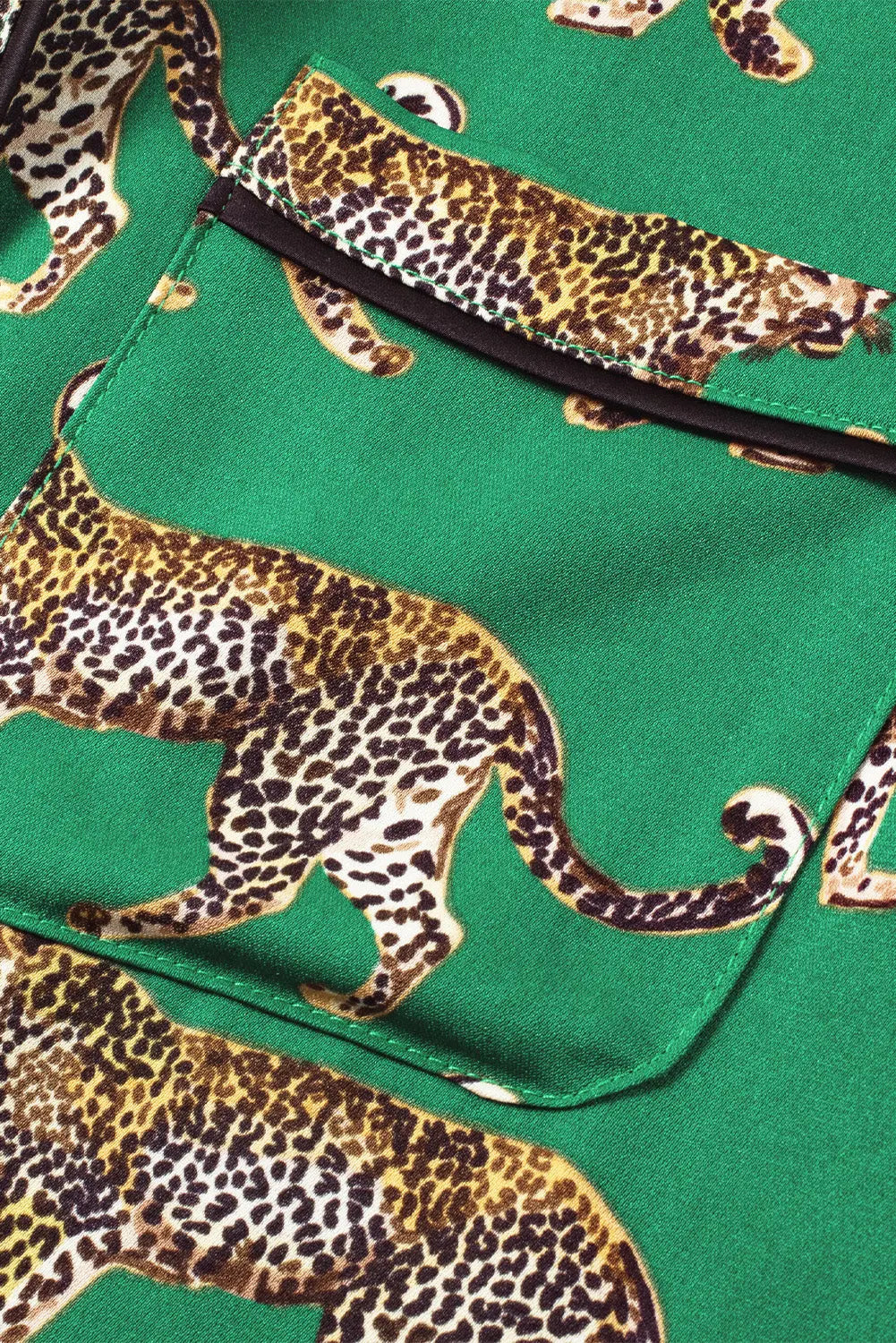 Green Cheetah Print Short Sleeve Shirt and Trousers Pajama Set eAura