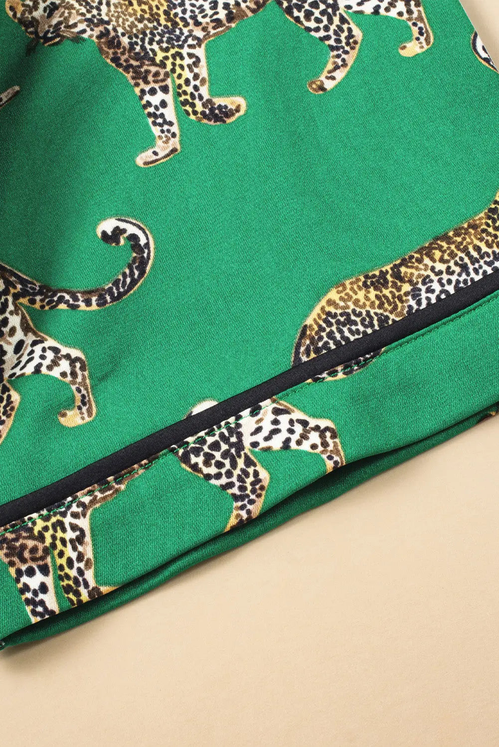 Green Cheetah Print Short Sleeve Shirt and Trousers Pajama Set eAura