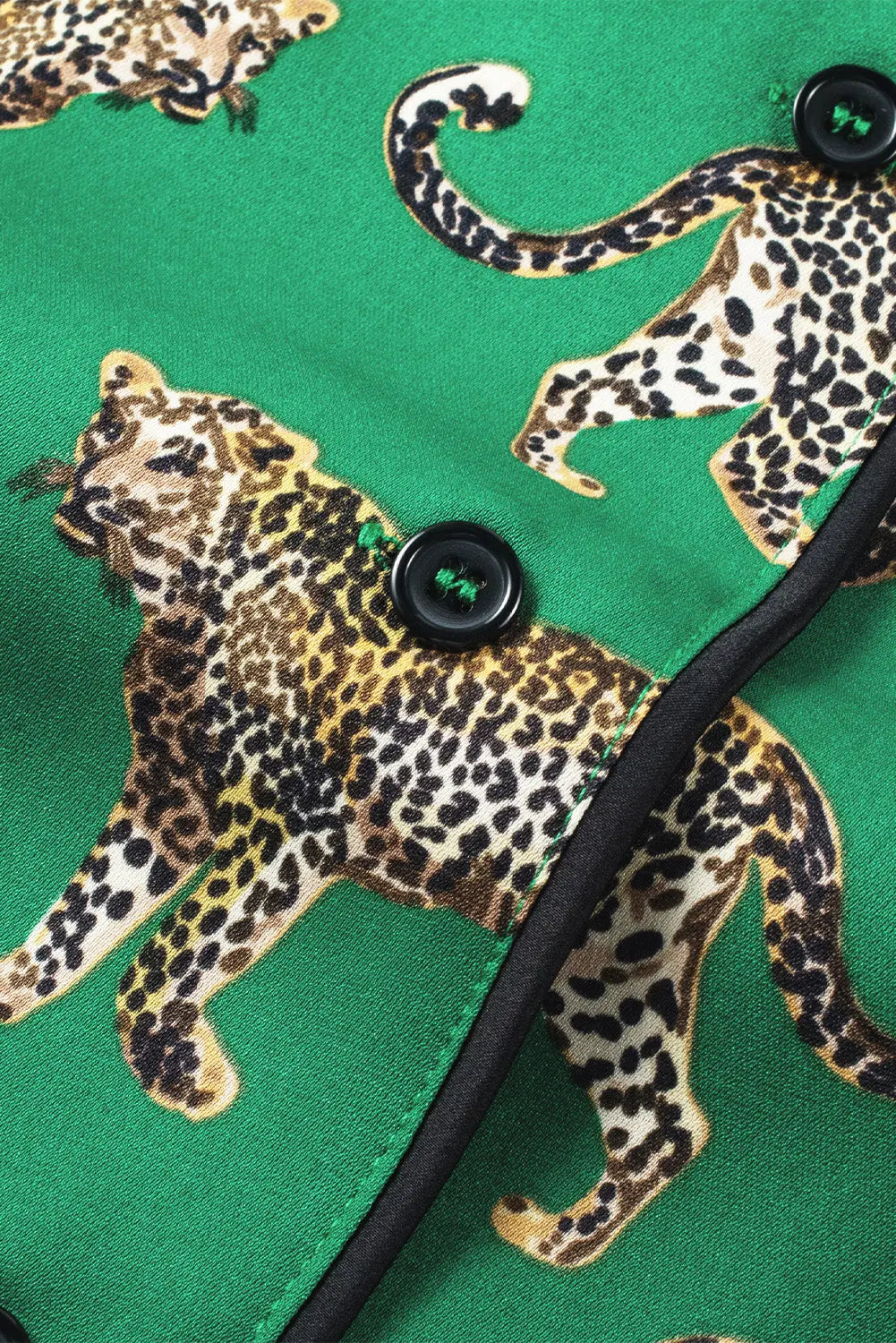 Green Cheetah Print Short Sleeve Shirt and Trousers Pajama Set eAura