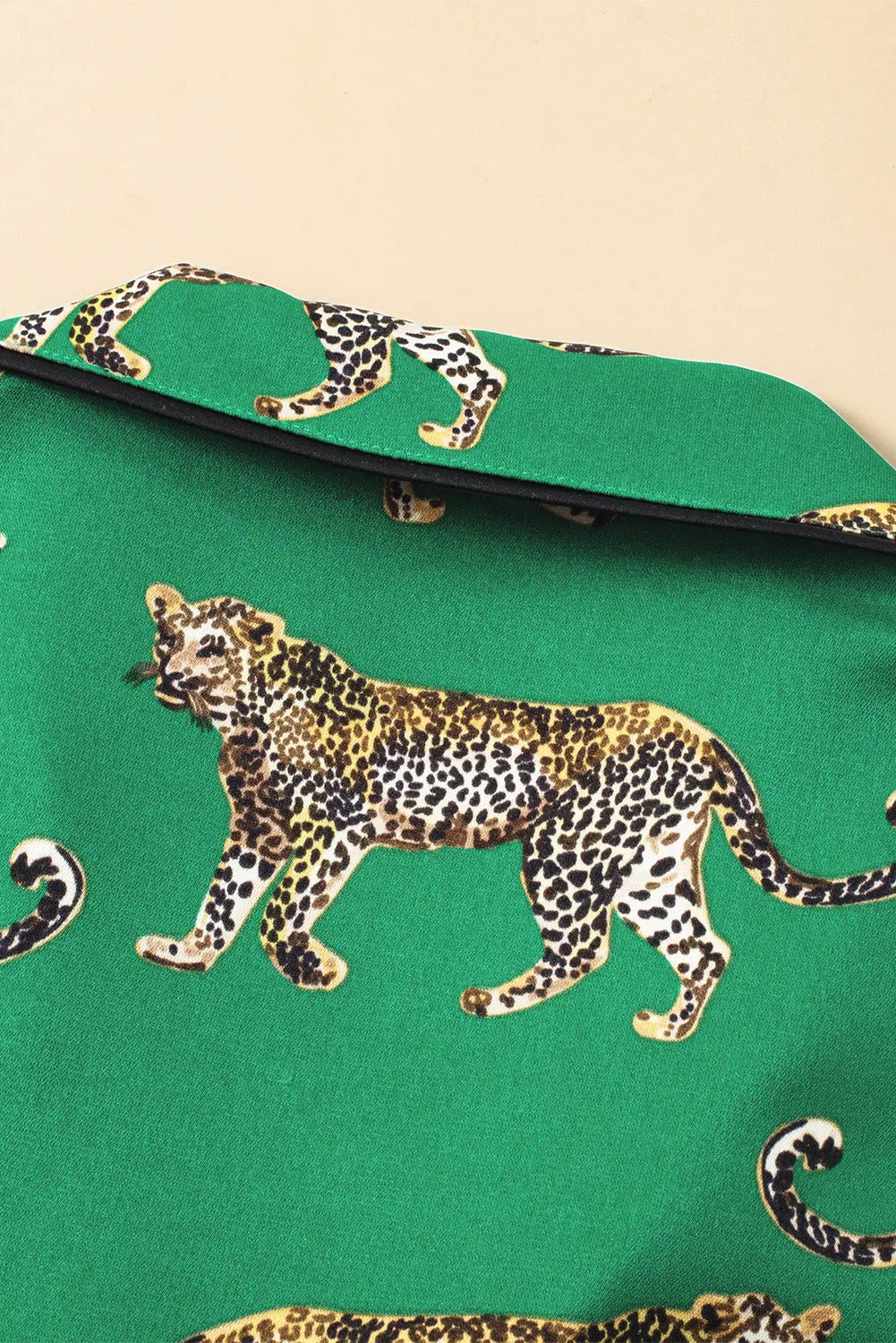 Green Cheetah Print Short Sleeve Shirt and Trousers Pajama Set eAura