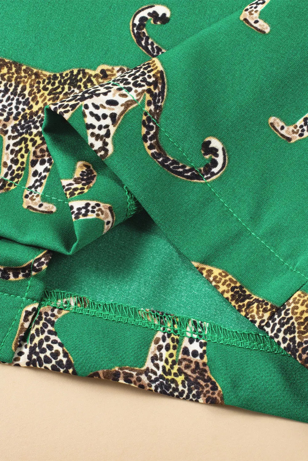 Green Cheetah Print Short Sleeve Shirt and Trousers Pajama Set eAura