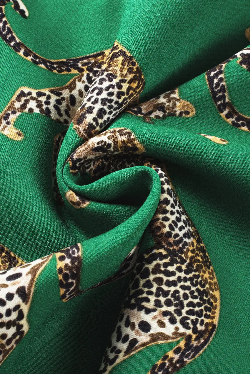 Green Cheetah Print Short Sleeve Shirt and Trousers Pajama Set eAura