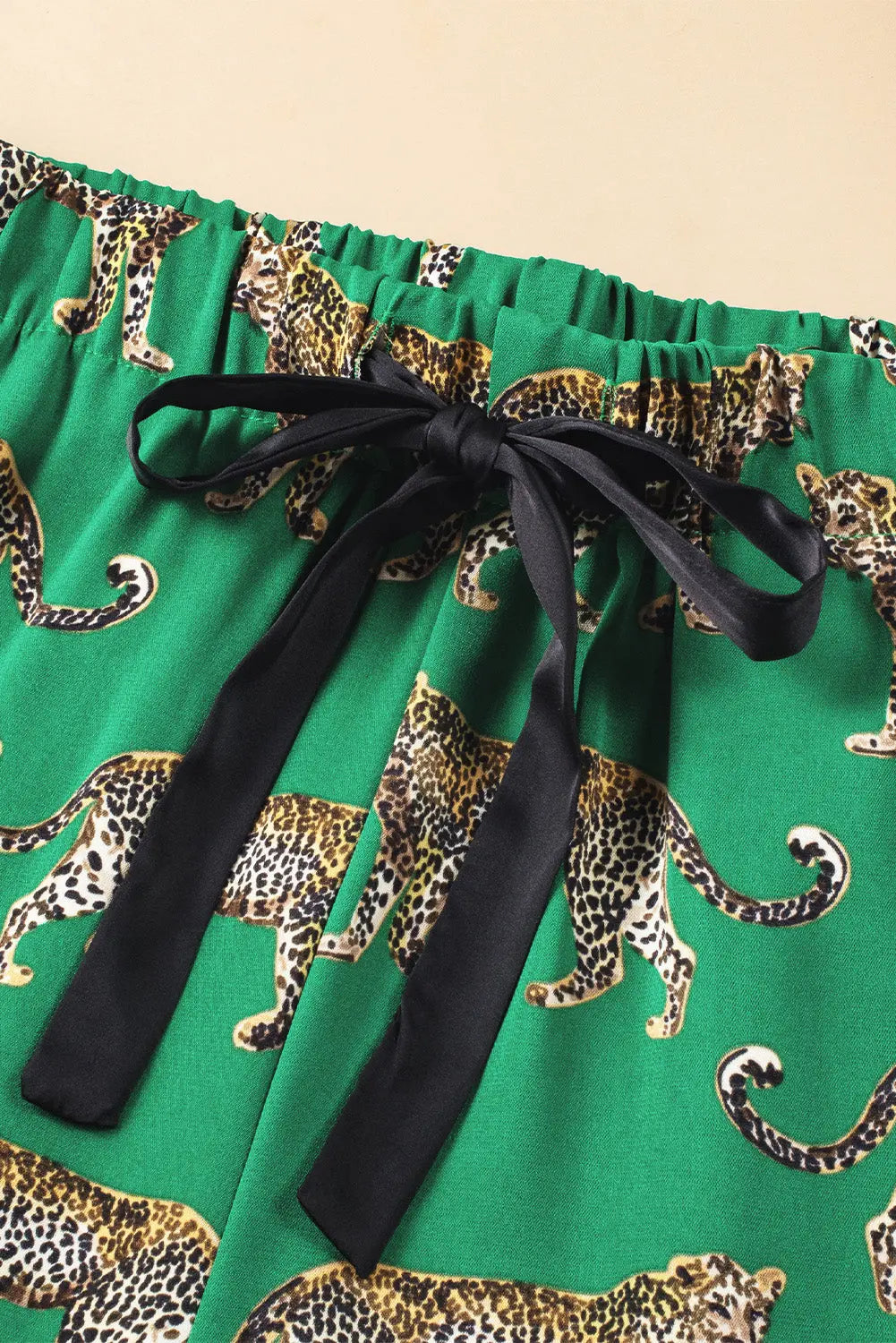 Green Cheetah Print Short Sleeve Shirt and Trousers Pajama Set eAura