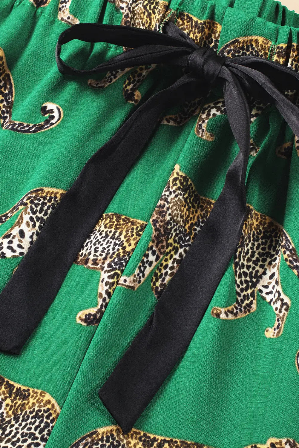 Green Cheetah Print Short Sleeve Shirt and Trousers Pajama Set eAura