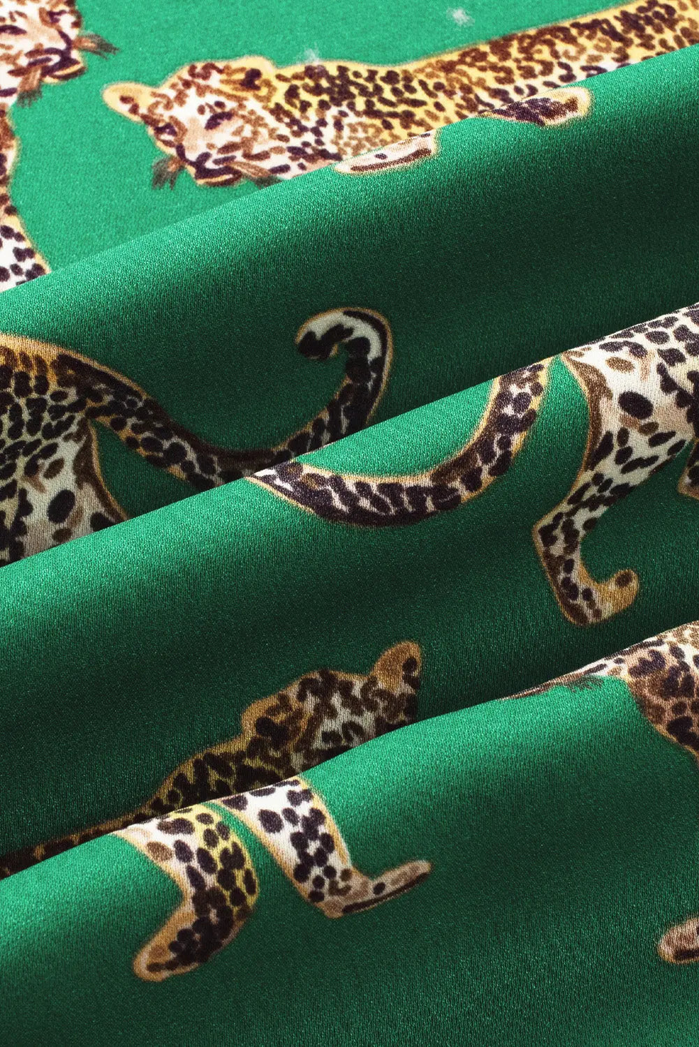 Green Cheetah Print Short Sleeve Shirt and Trousers Pajama Set eAura