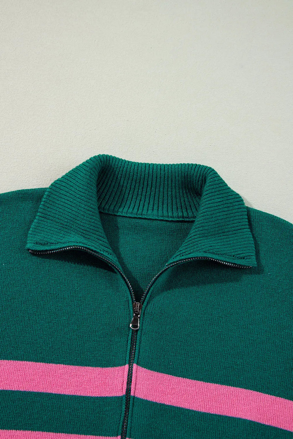 Green Collared Quarter Zipper Oversized Sweater - eAura