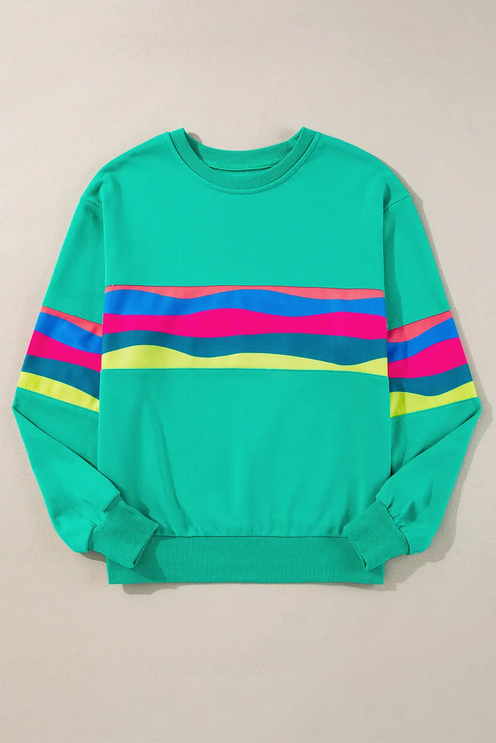 Green Colourful Striped Accent Long Sleeve T Shirt Beagle Boutique Fashion Outlet