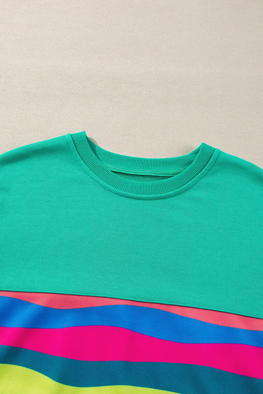 Green Colourful Striped Accent Long Sleeve T Shirt Beagle Boutique Fashion Outlet