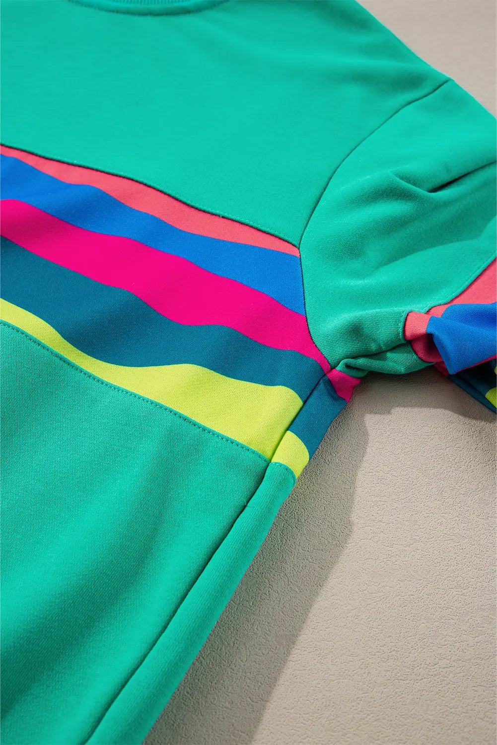 Green Colourful Striped Accent Long Sleeve T Shirt Beagle Boutique Fashion Outlet