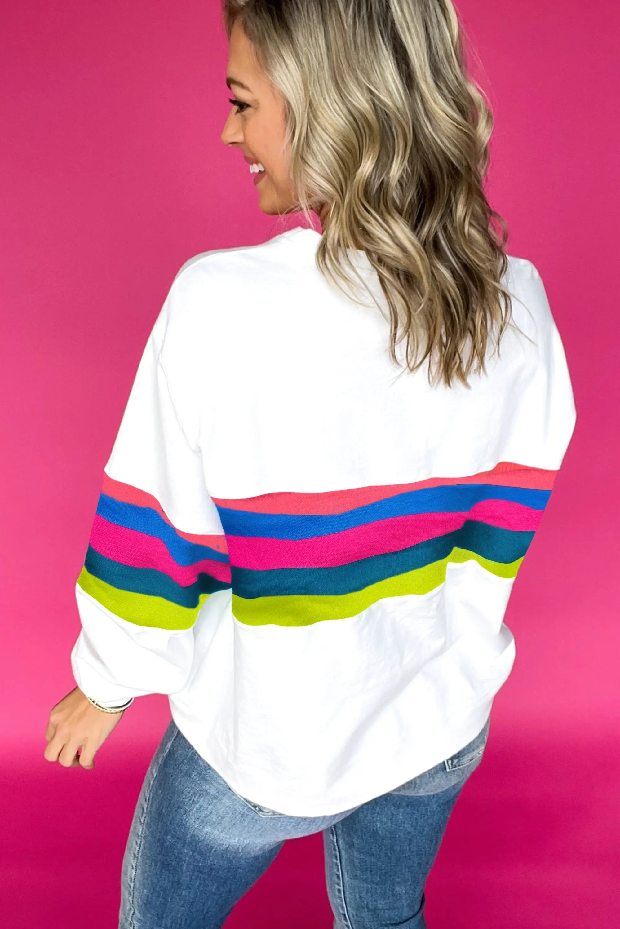 Green Colourful Striped Accent Long Sleeve T Shirt Beagle Boutique Fashion Outlet