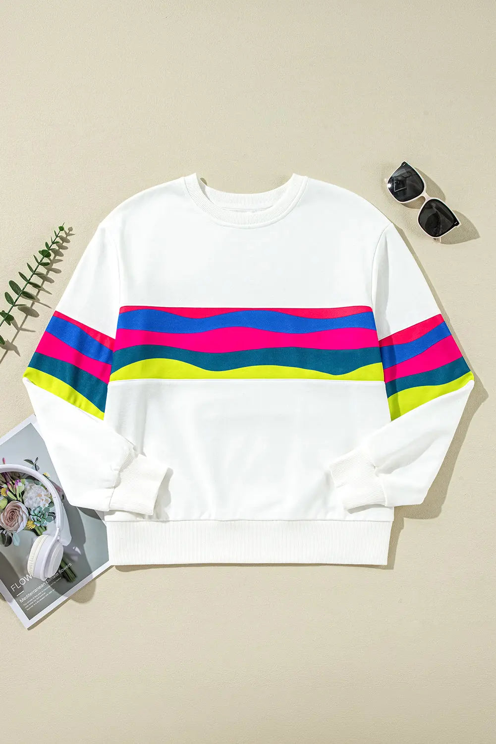 Green Colourful Striped Accent Long Sleeve T Shirt Beagle Boutique Fashion Outlet