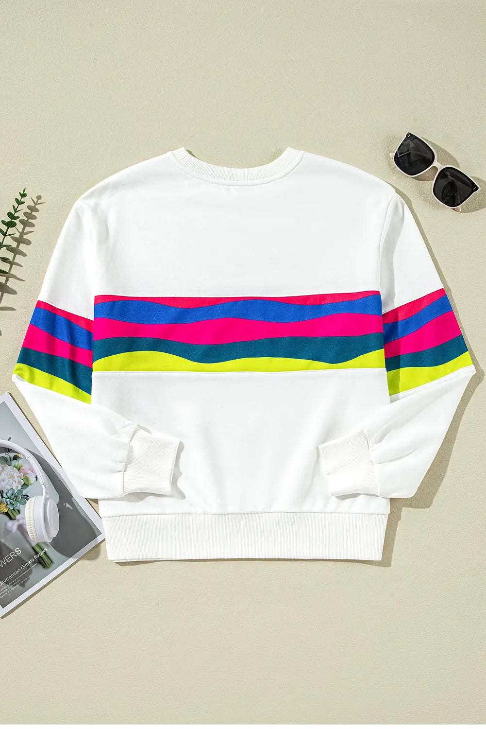 Green Colourful Striped Accent Long Sleeve T Shirt Beagle Boutique Fashion Outlet