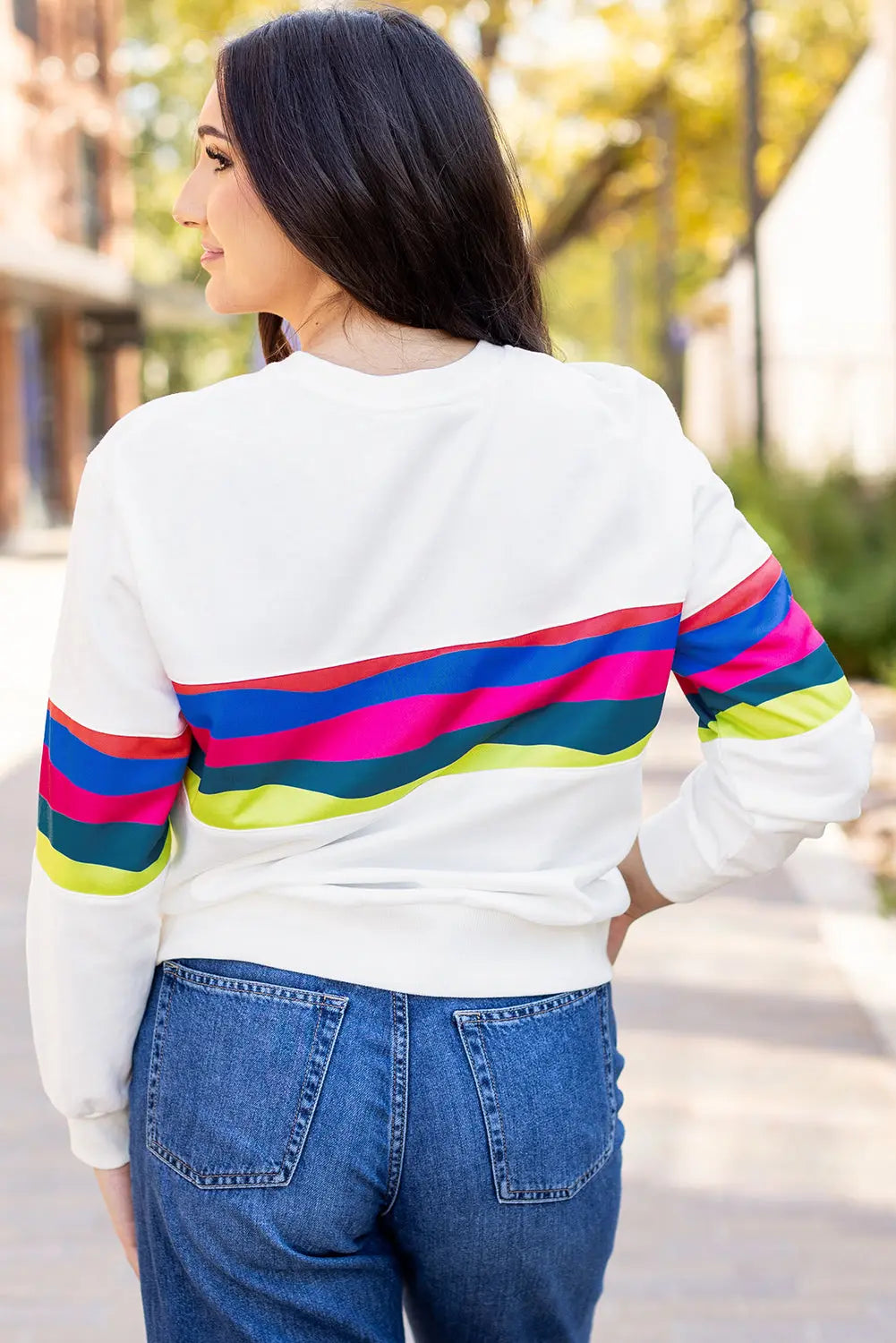Green Colourful Striped Accent Long Sleeve T Shirt Beagle Boutique Fashion Outlet