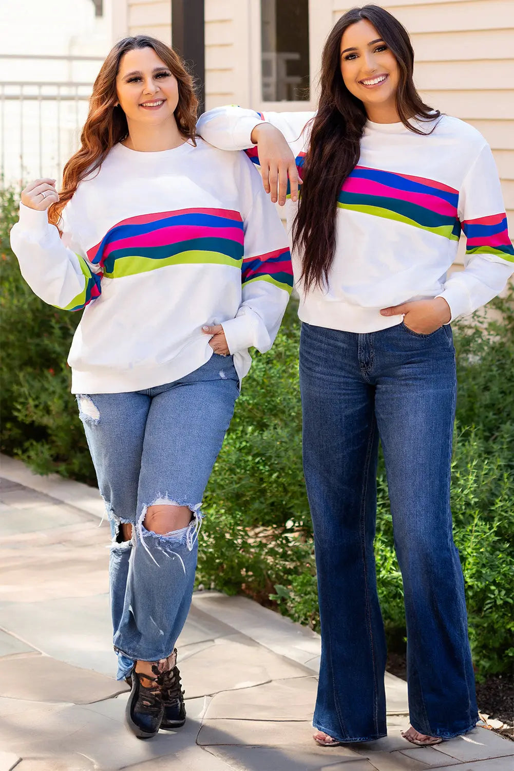 Green Colourful Striped Accent Long Sleeve T Shirt Beagle Boutique Fashion Outlet