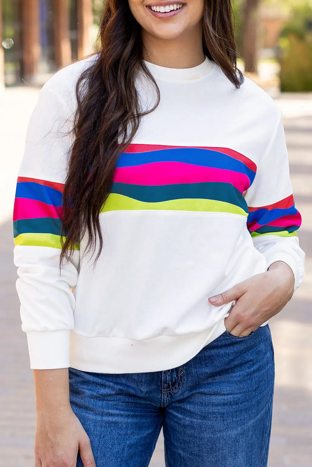Green Colourful Striped Accent Long Sleeve T Shirt Beagle Boutique Fashion Outlet