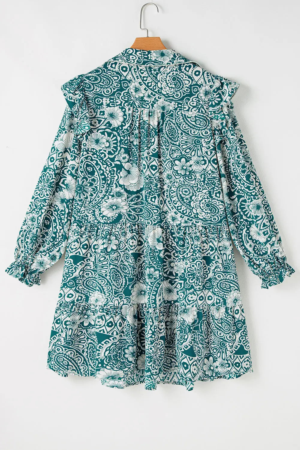 Green Floral Flounce Sleeve Split Neck Plus Size Dress - eAura