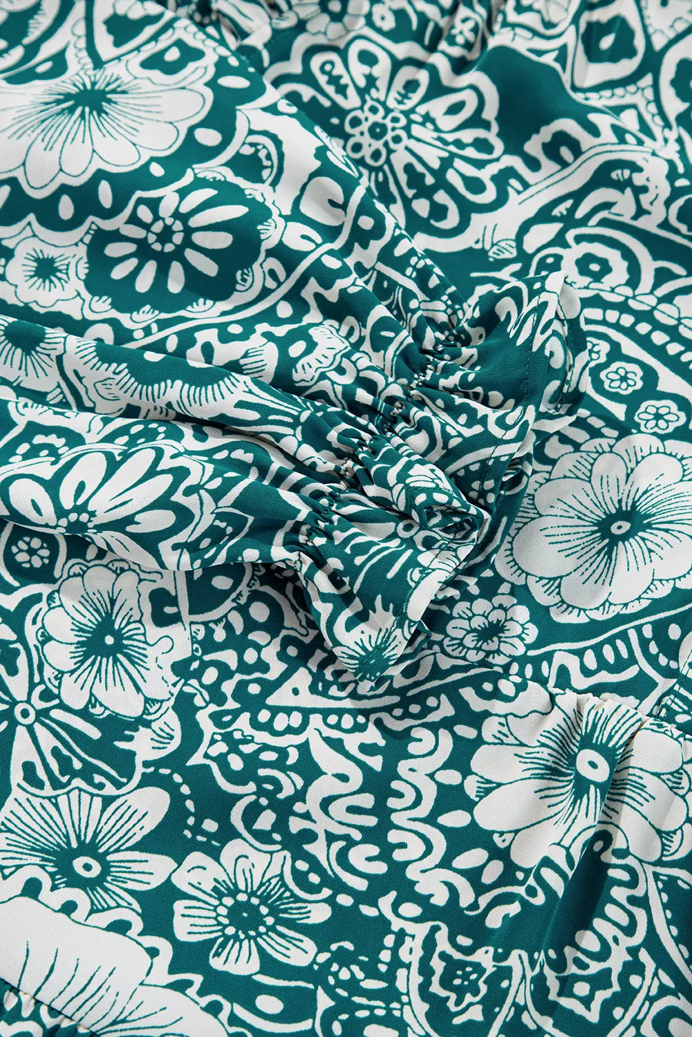 Green Floral Flounce Sleeve Split Neck Plus Size Dress - eAura