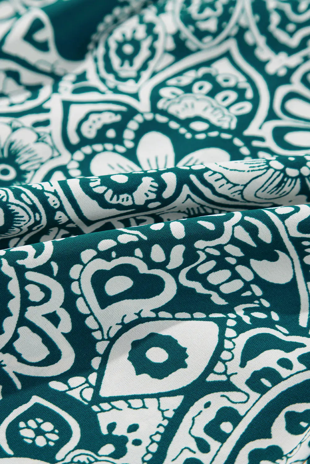 Green Floral Flounce Sleeve Split Neck Plus Size Dress - eAura