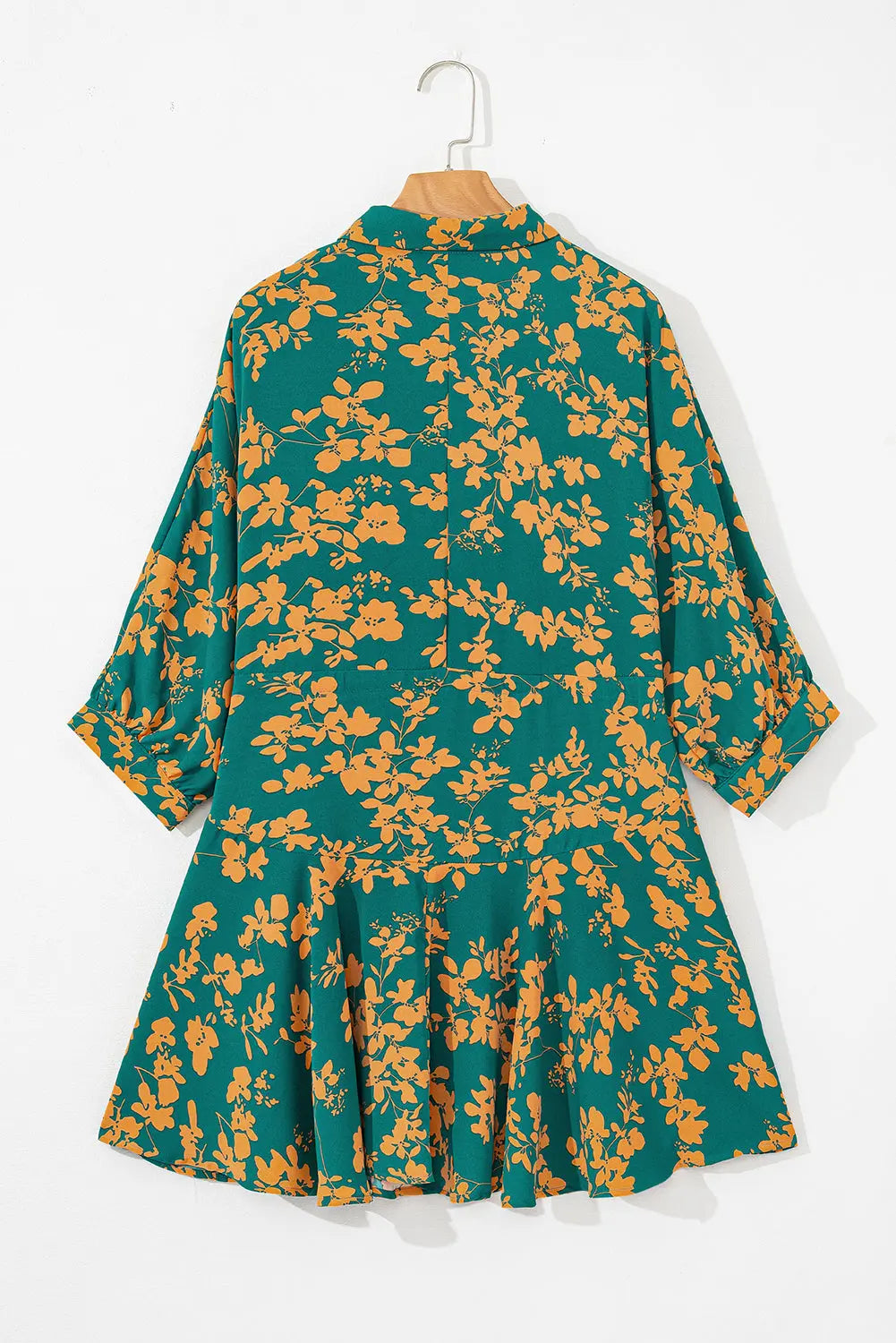 Green Floral Print Drawstring Tunic Flowy Short Dress eAura