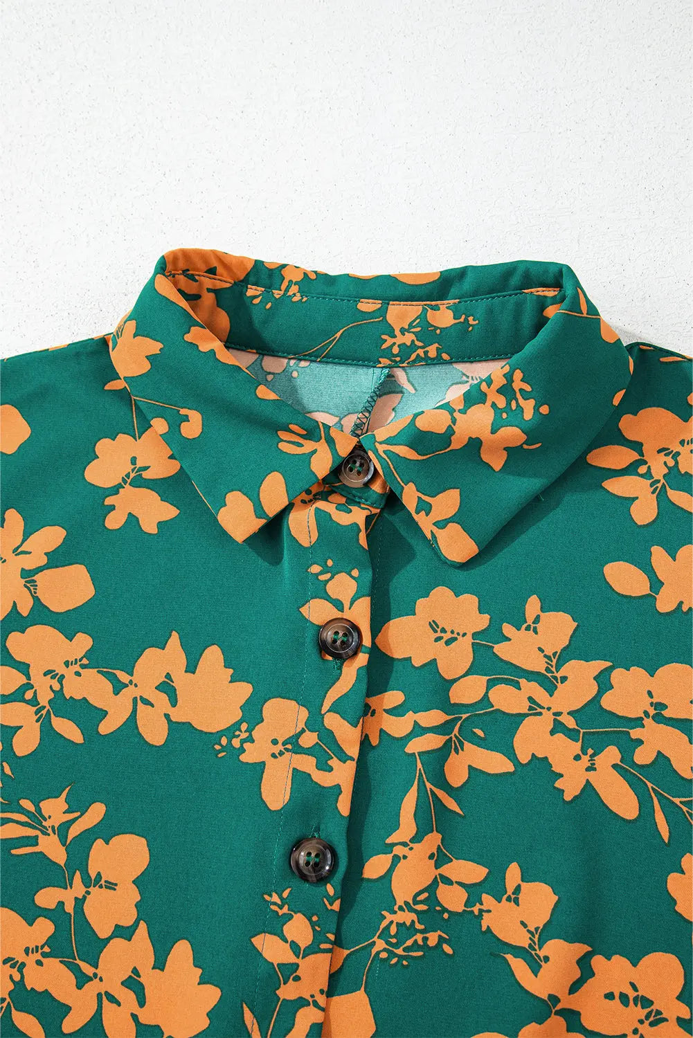 Green Floral Print Drawstring Tunic Flowy Short Dress eAura