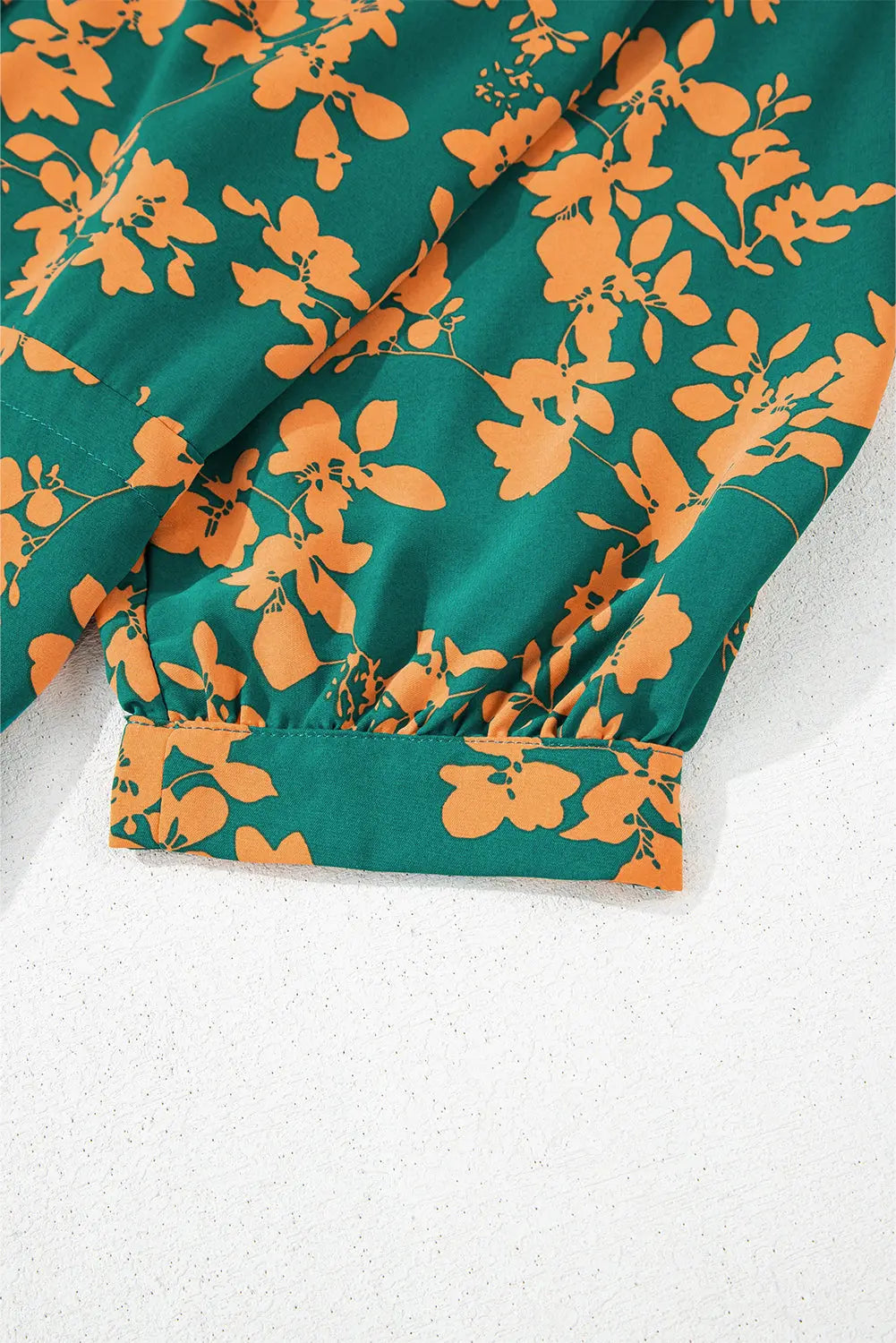 Green Floral Print Drawstring Tunic Flowy Short Dress eAura