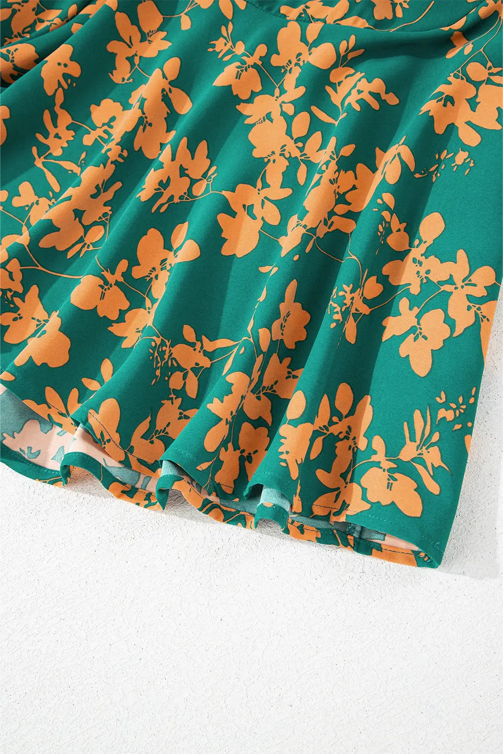 Green Floral Print Drawstring Tunic Flowy Short Dress eAura