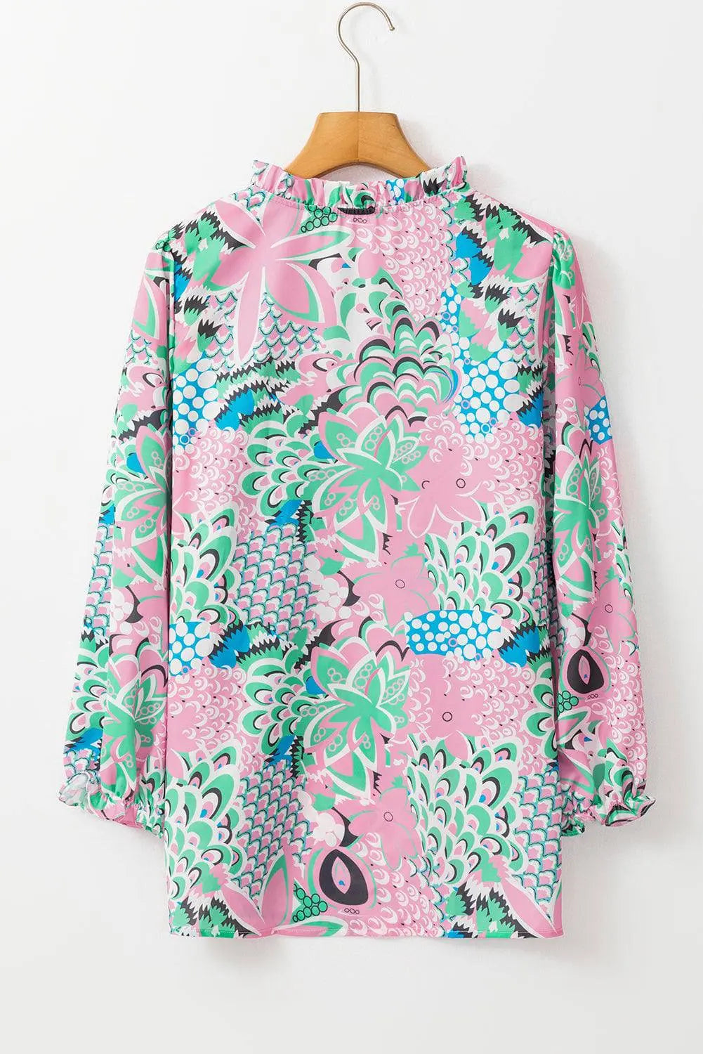 Green Floral Print V Neck Tied Loose Blouse - BB Fashion Outlet