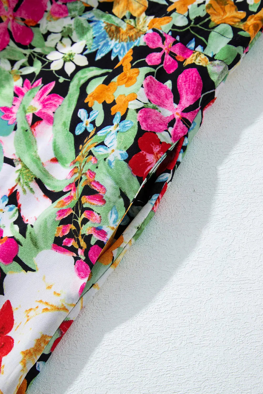 Green Floral Puff Sleeve V Neck Tassel Drawstring Dress - eAura