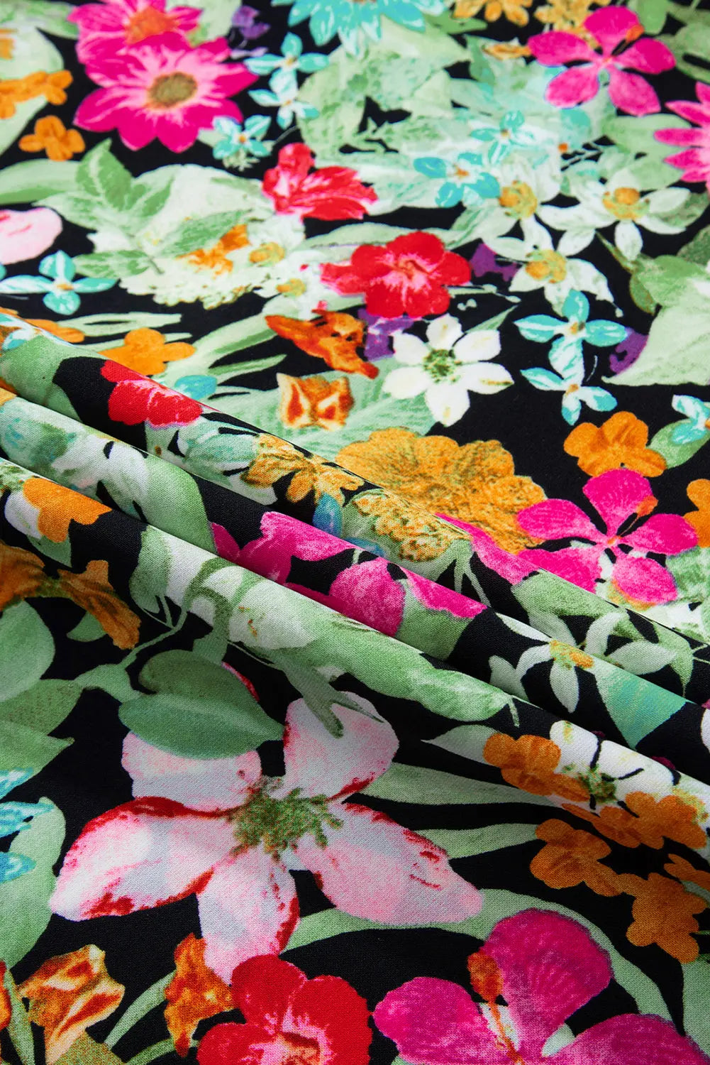 Green Floral Puff Sleeve V Neck Tassel Drawstring Dress - eAura