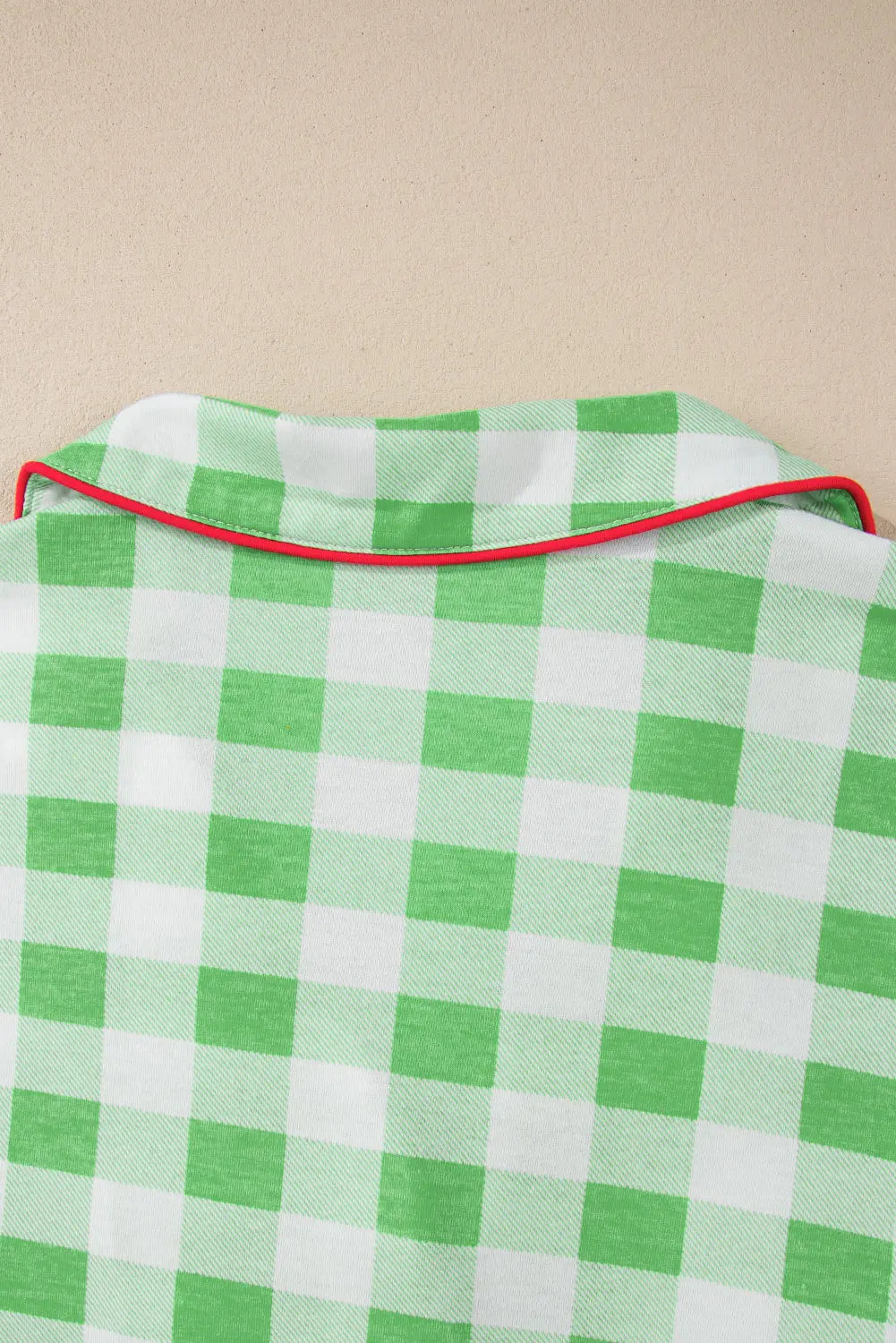 Green Plaid Print Contrast Trim Long Sleeve Plus Size Pyjamas Set Beagle Boutique Fashion Outlet